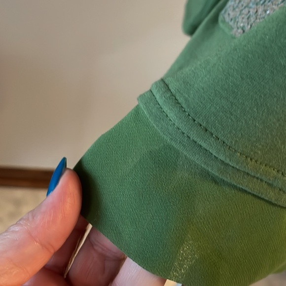 LOGO by Lori Goldstein relaxed fit sequins pockets tunic top green scoop neck SM - Picture 4 of 11